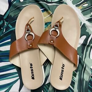 New kunsto nude tan thong sandals 41